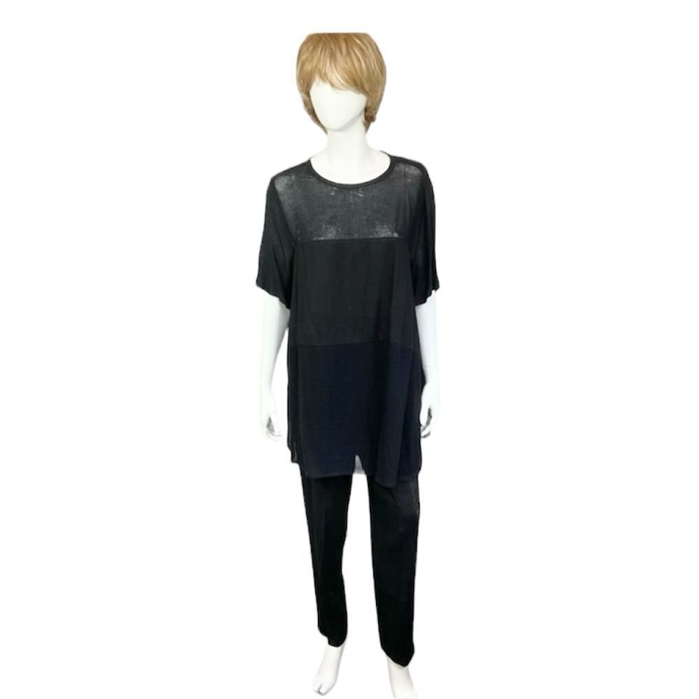 MZM Sport Black Mesh Blouse Shirt & Elastic Waist Pants Pockets Set  1X / M